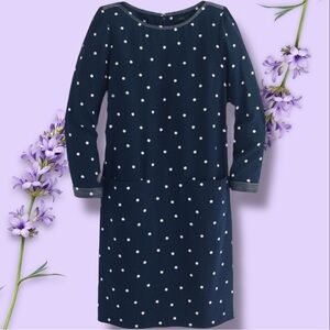J. Crew 100% Silk Shift Dress in Navy Blue & White Polka Dot Size 10